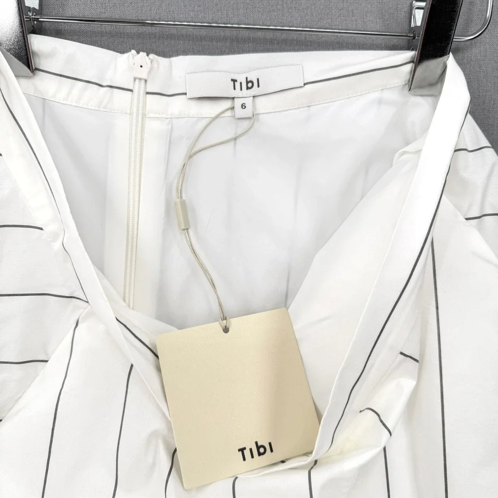 TIBI Striped Tech Poplin Bubble Shorts Womens 6 White Black Quiet Luxury Minimal